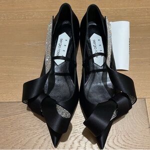 Sergio Rossi x AREA Black Satin Heels with Bow Accent
